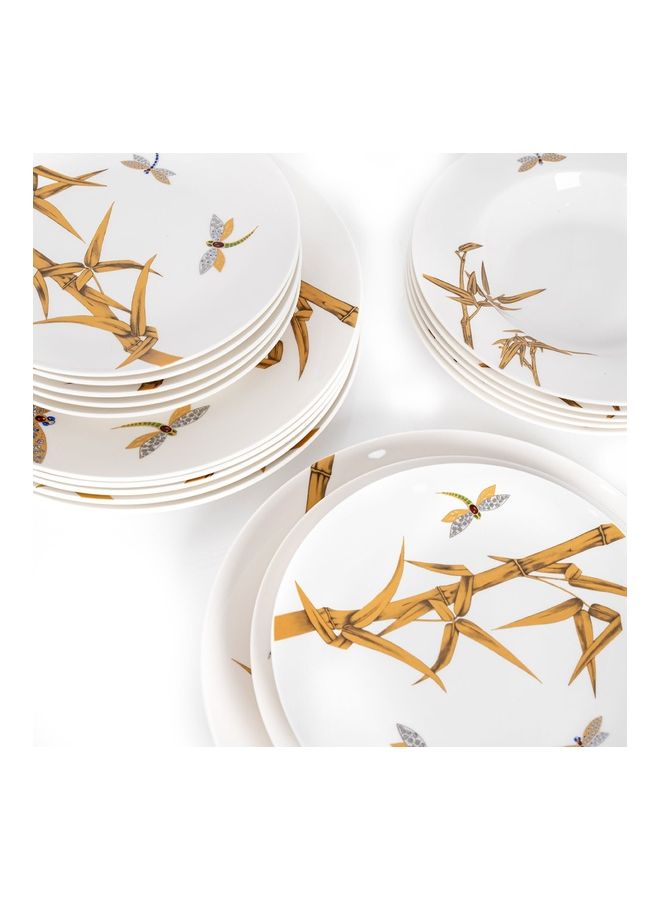 La Mesa 18-Piece Bamboo Style Dinner Set White/Yellow 10.5inch  - Image 3