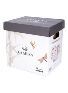 La Mesa 18-Piece Bamboo Style Dinner Set White/Yellow 10.5inch  - Image 4