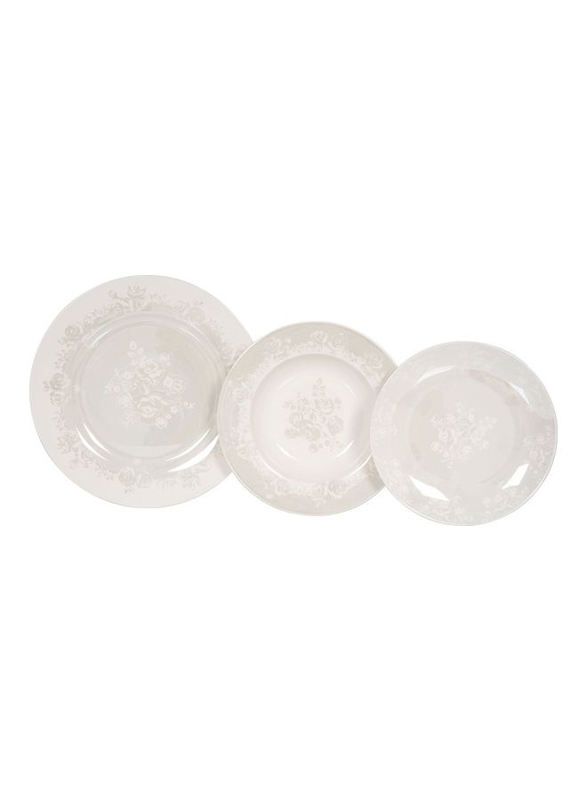La Mesa 18-Piece Porcelain Rosa Pearl Dinner Set White/Grey 10.5inch  - Image 1