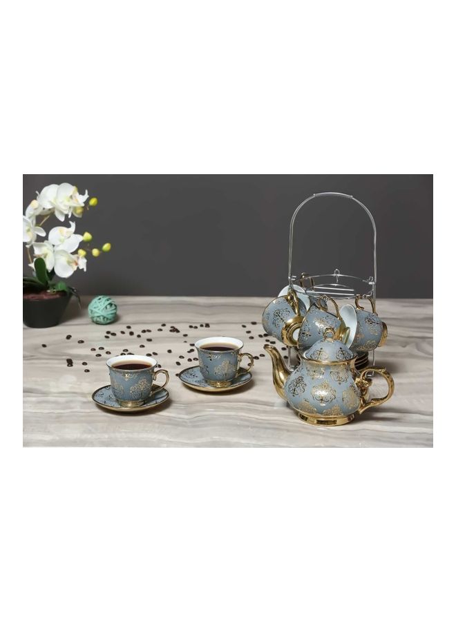 Pan Home - 14-Piece Glore Tea Set Includes Gold 6xCup With  Saucer 220ml And Pot Gold/Grey 990Liters - Image 1