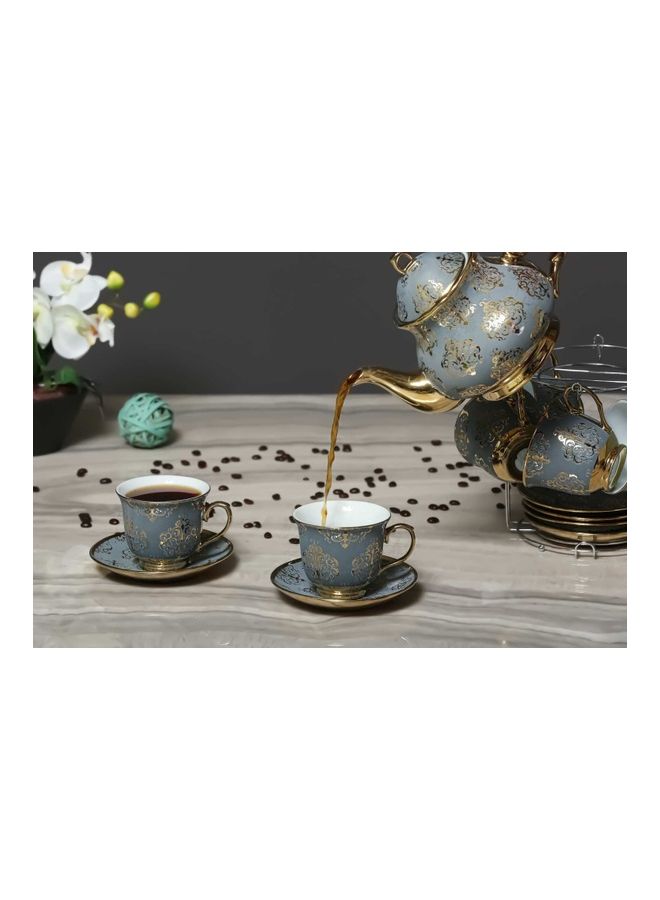 Pan Home - 14-Piece Glore Tea Set Includes Gold 6xCup With  Saucer 220ml And Pot Gold/Grey 990Liters - Image 1