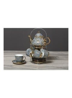 14-Piece Glore Tea Set Includes Gold 6xCup With  Saucer 220ml And Pot Gold/Grey 990Liters