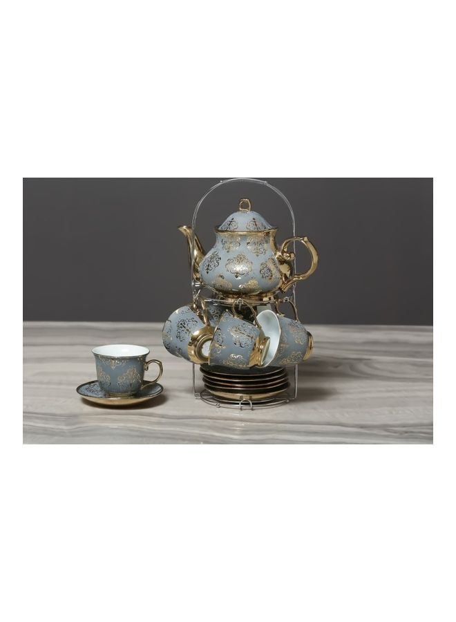 Pan Home - 14-Piece Glore Tea Set Includes Gold 6xCup With  Saucer 220ml And Pot Gold/Grey 990Liters - Image 1