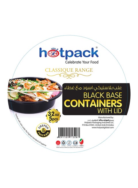 5-Piece Round Base Microwavable Container With Lid Black/Clear