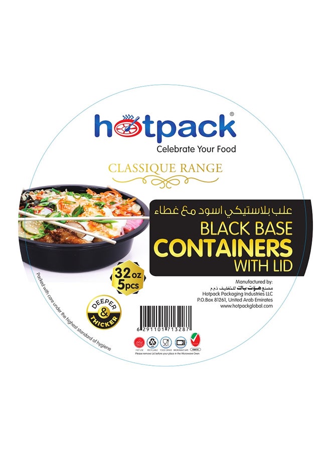 5-Piece Round Base Microwavable Container With Lid Black/Clear