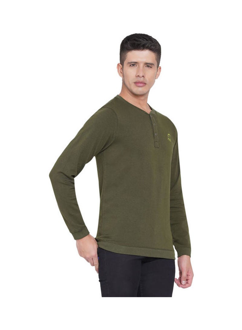 LAUREN Smith Full Sleeve Button Closure Sweatshirt Olive Green - Image 3
