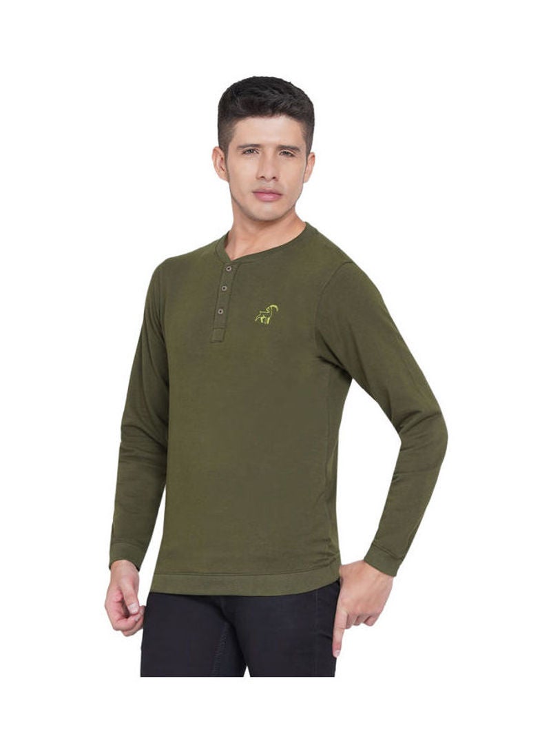 LAUREN Smith Full Sleeve Button Closure Sweatshirt Olive Green - Image 4