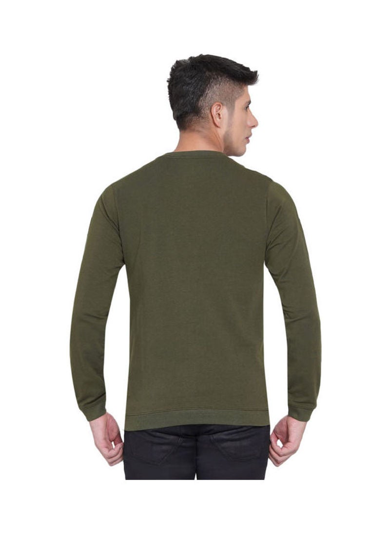LAUREN Smith Full Sleeve Button Closure Sweatshirt Olive Green - Image 2