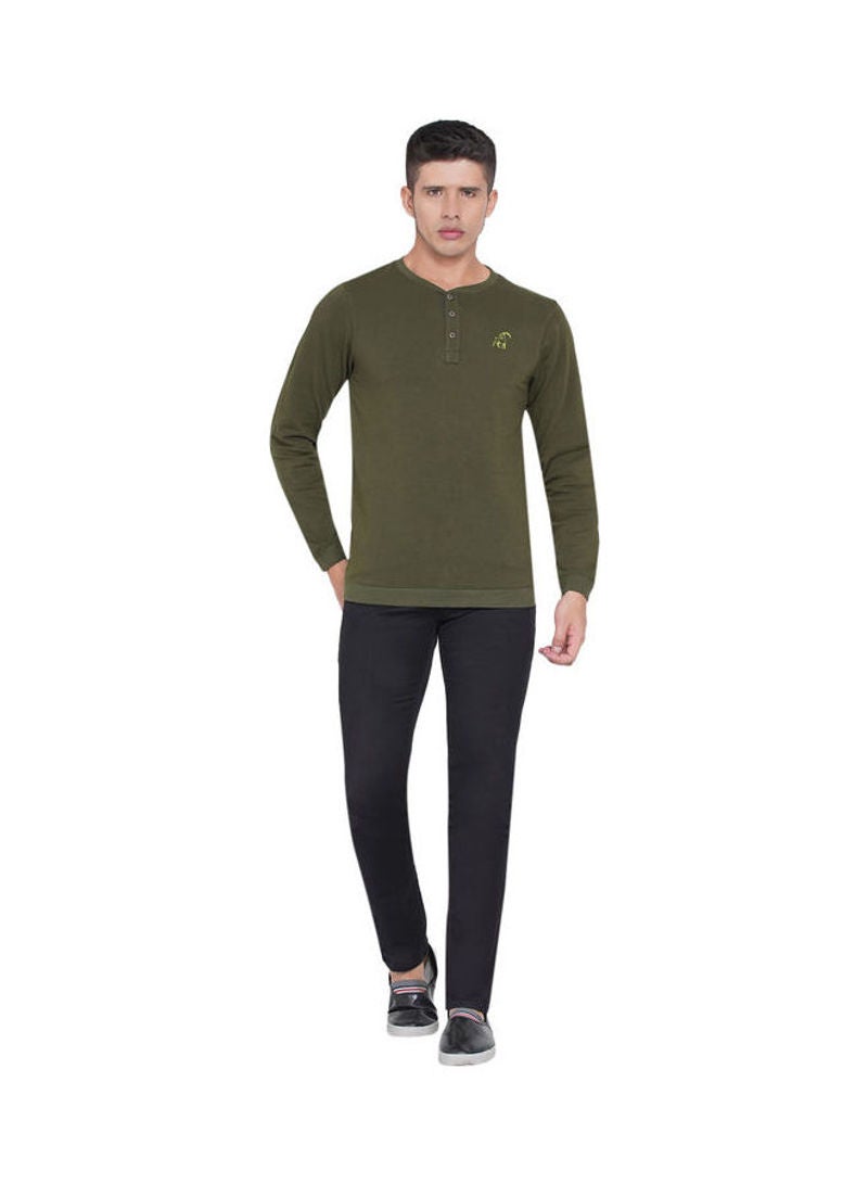 LAUREN Smith Full Sleeve Button Closure Sweatshirt Olive Green - Image 5