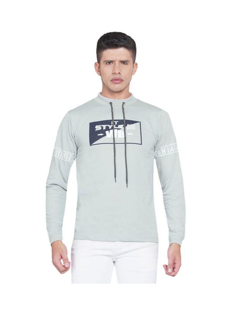 لورين سميث سويت شيرت كاجوال برباط ومزين بطبعة رمادي - Image 1