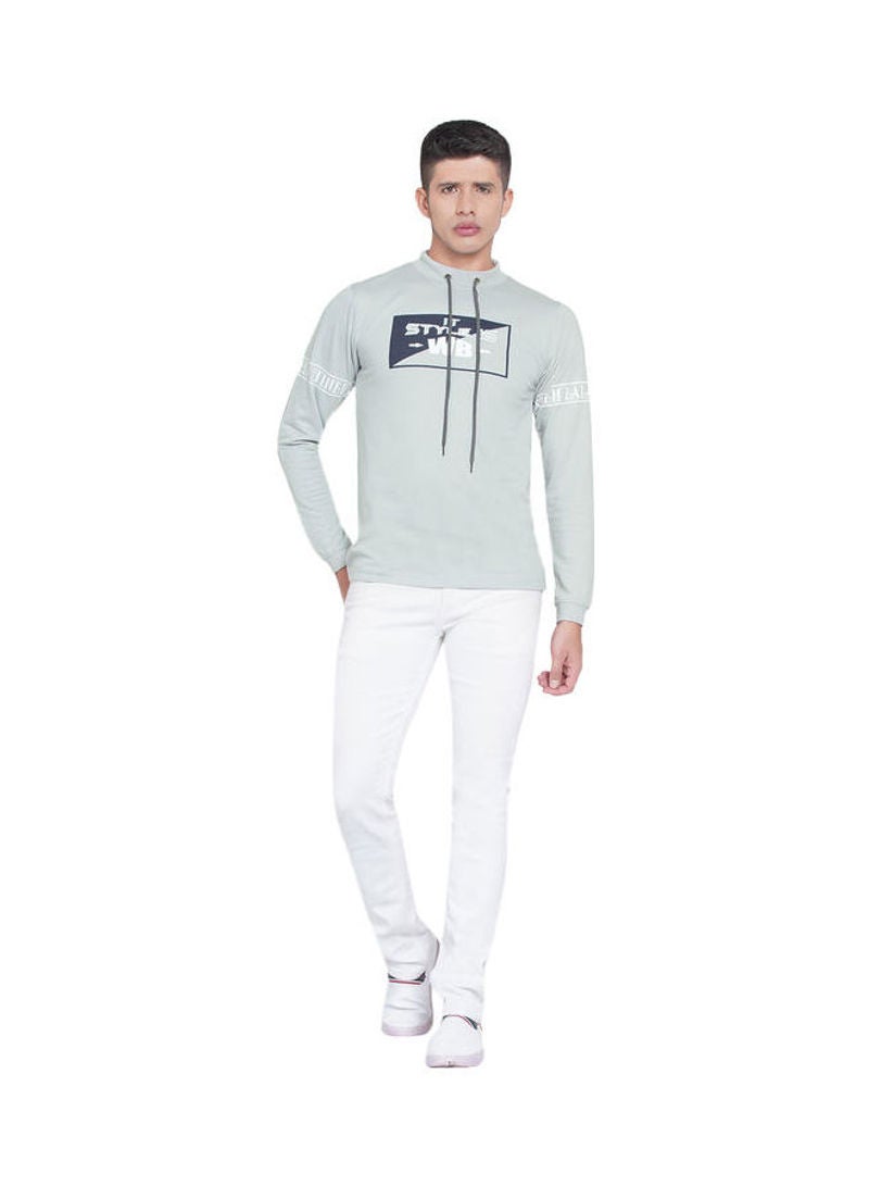 لورين سميث سويت شيرت كاجوال برباط ومزين بطبعة رمادي - Image 5