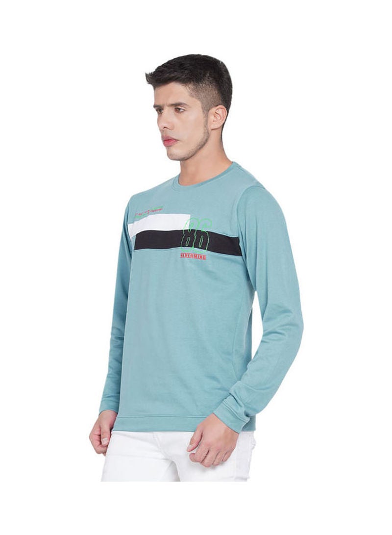 لورين سميث سويت شيرت كاجوال بفتحةِ رقبة مستديرة تيل فاتح/ أبيض/ أسود - Image 4