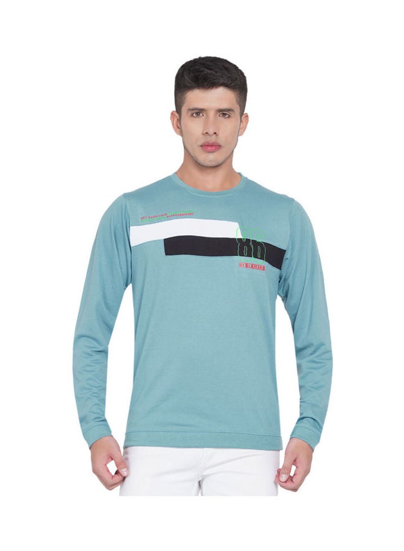 لورين سميث سويت شيرت كاجوال بفتحةِ رقبة مستديرة تيل فاتح/ أبيض/ أسود - Image 1