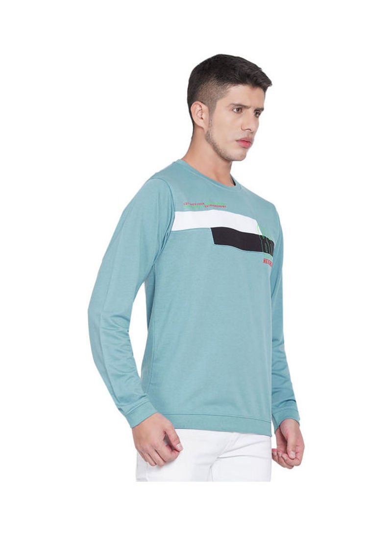 لورين سميث سويت شيرت كاجوال بفتحةِ رقبة مستديرة تيل فاتح/ أبيض/ أسود - Image 3