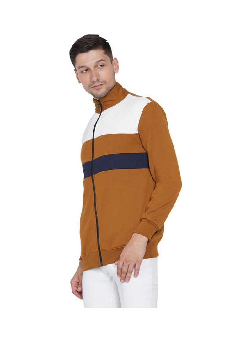 ASHTON BROWN Authentic Full Zip Collar Jacket Brown/Navy Blue/White  - Image 4