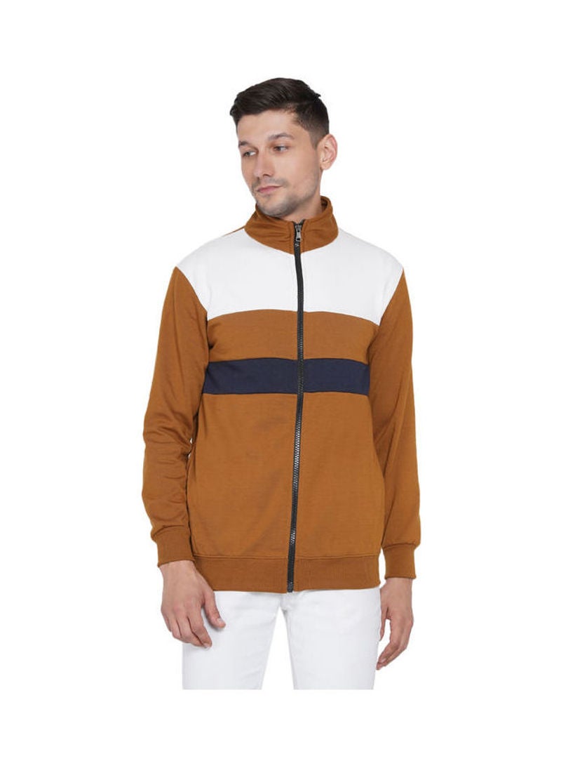 ASHTON BROWN Authentic Full Zip Collar Jacket Brown/Navy Blue/White  - Image 1