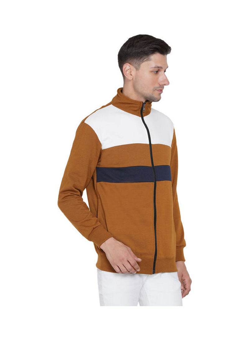 ASHTON BROWN Authentic Full Zip Collar Jacket Brown/Navy Blue/White  - Image 3