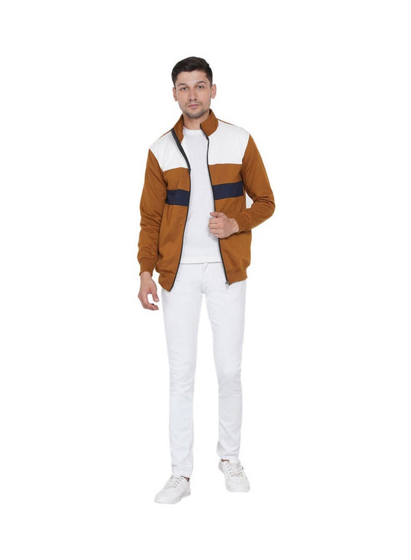 ASHTON BROWN Authentic Full Zip Collar Jacket Brown/Navy Blue/White  - Image 5