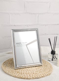 إطار صور يوضع أعلى الطاولة مزود بإطار خارجي فضي/ أبيض رخامي outer frame size: L11xH16xT1.5cm for photo size: 4x6بوصة