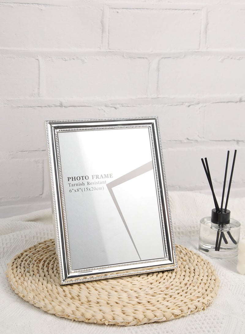 سويتش - إطار صور يوضع أعلى الطاولة مزود بإطار خارجي فضي/ أبيض رخامي outer frame size: L11xH16xT1.5cm for photo size: 4x6بوصة - Image 1