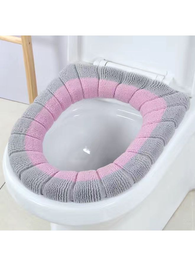 1-Piece Warm Padded Bathroom Toilet Mat Grey/Pink 43x39cm