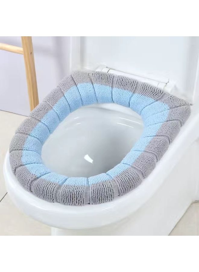 1-Piece Warm Padded Bathroom Toilet Mat Grey/Blue 43x39cm