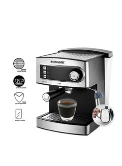 SONASHI 15 Bar All-in-One Coffee Maker with Overheat Protection | 1.6L Large Detachable Water Tank / Steam Nozzle for Frothy Cappuccino | Prepares 1 cup at a time 1.6 L 850 W SCM-4965 Silver/Black  - Image 3