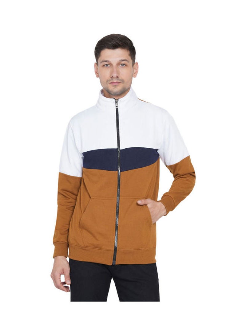 ASHTON BROWN Authentic Full Zip Collar Jacket Brown/White/Navy Blue  - Image 1