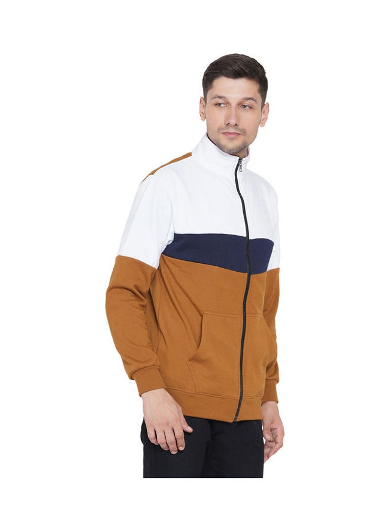 ASHTON BROWN Authentic Full Zip Collar Jacket Brown/White/Navy Blue  - Image 3