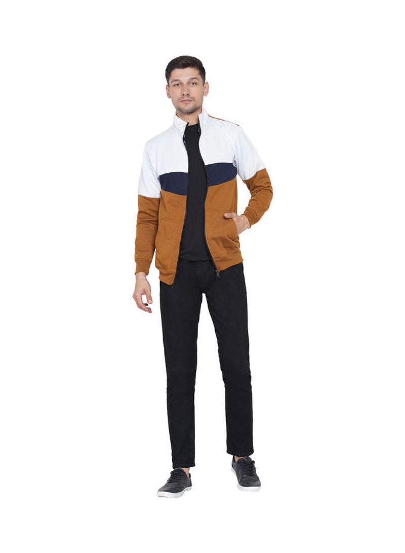 ASHTON BROWN Authentic Full Zip Collar Jacket Brown/White/Navy Blue  - Image 5