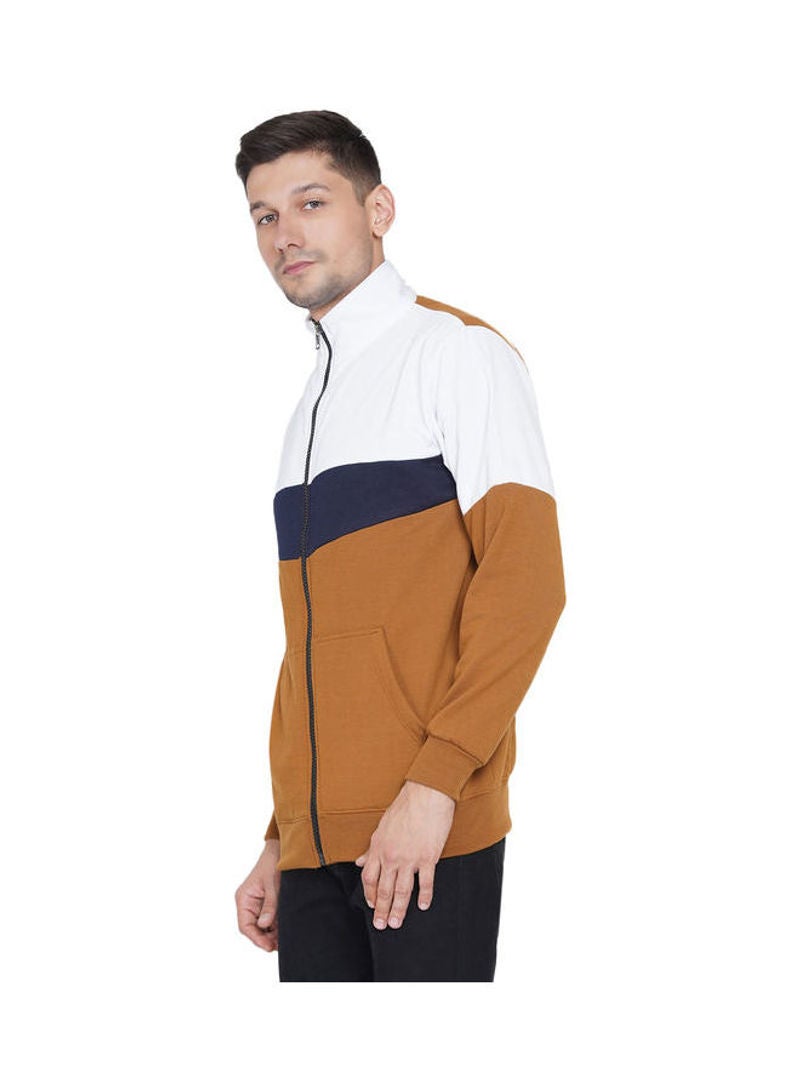 ASHTON BROWN Authentic Full Zip Collar Jacket Brown/White/Navy Blue  - Image 4