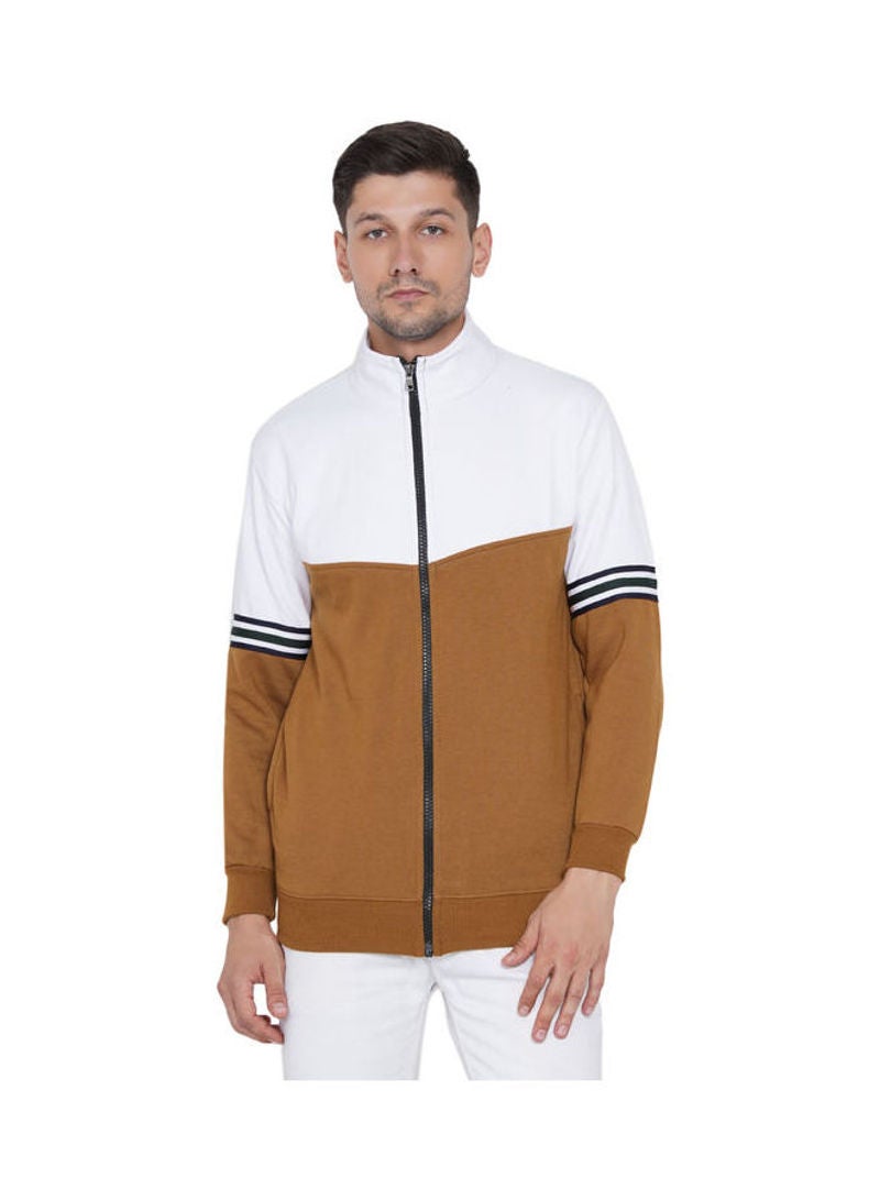 ASHTON BROWN Authentic Full Zip Collar Jacket Brown/White  - Image 1