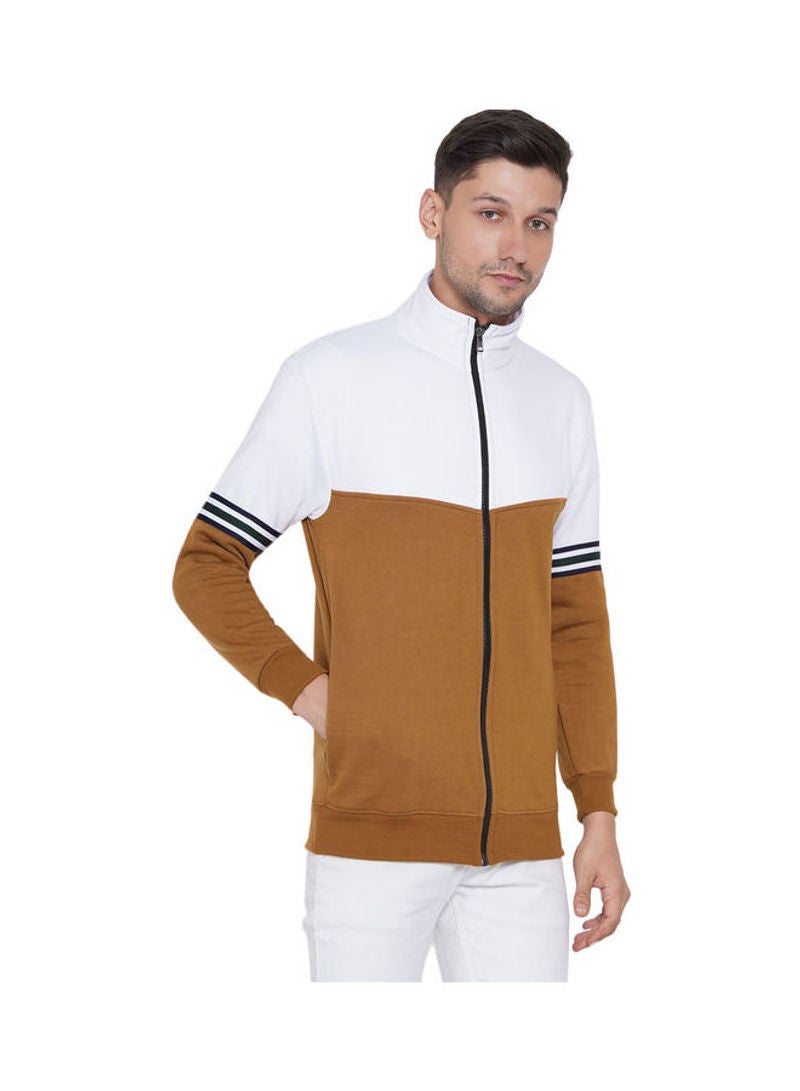 ASHTON BROWN Authentic Full Zip Collar Jacket Brown/White  - Image 3