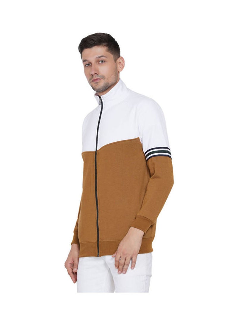 ASHTON BROWN Authentic Full Zip Collar Jacket Brown/White  - Image 4