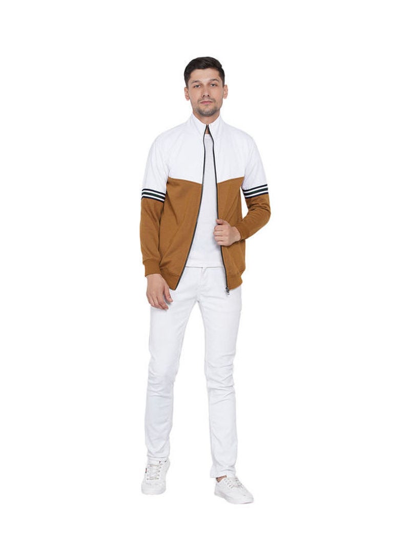 ASHTON BROWN Authentic Full Zip Collar Jacket Brown/White  - Image 5
