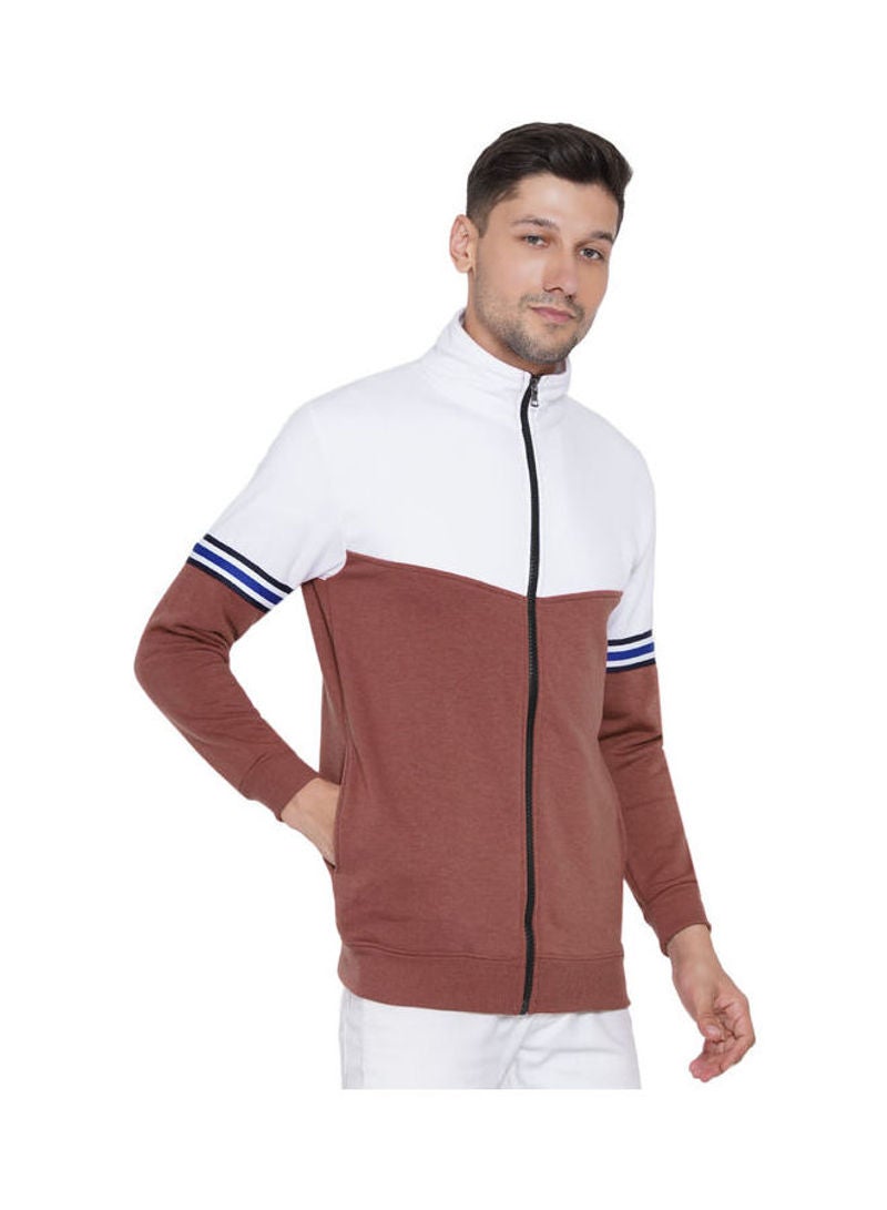 ASHTON BROWN Authentic Full Zip Collar Jacket Light Brown/White  - Image 3