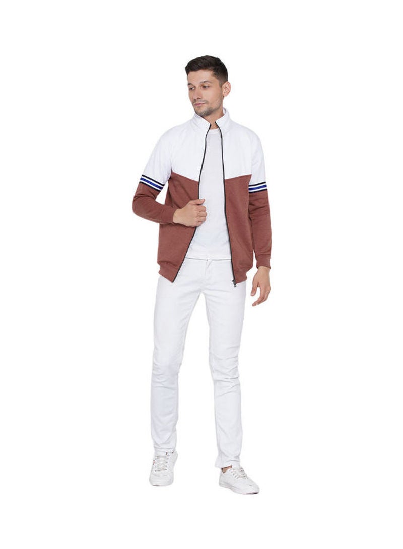 ASHTON BROWN Authentic Full Zip Collar Jacket Light Brown/White  - Image 5