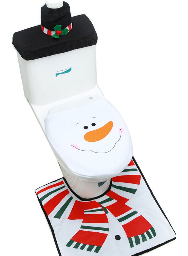 3-Piece Snowman Rug Toilet Seat Cover Set Multicolour 36x41cm