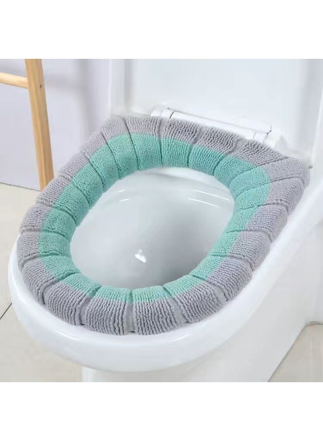 1-Piece Warm Padded Bathroom Toilet Mat Green/Grey 44x36cm