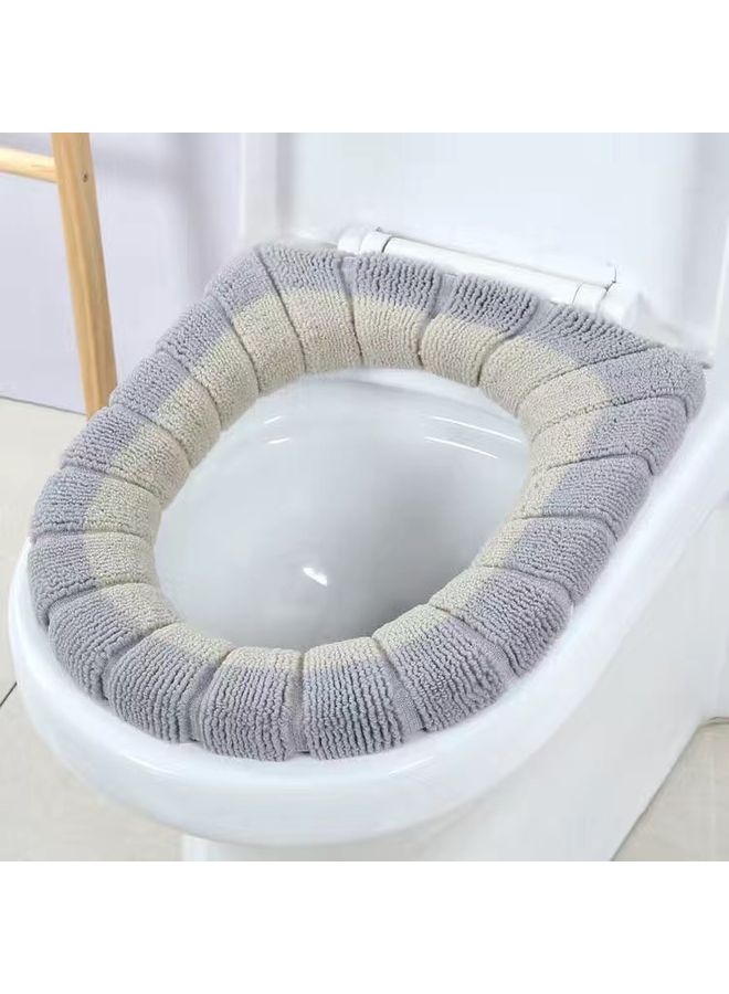 1-Piece Warm Padded Bathroom Toilet Mat Grey/Beige 44x36cm