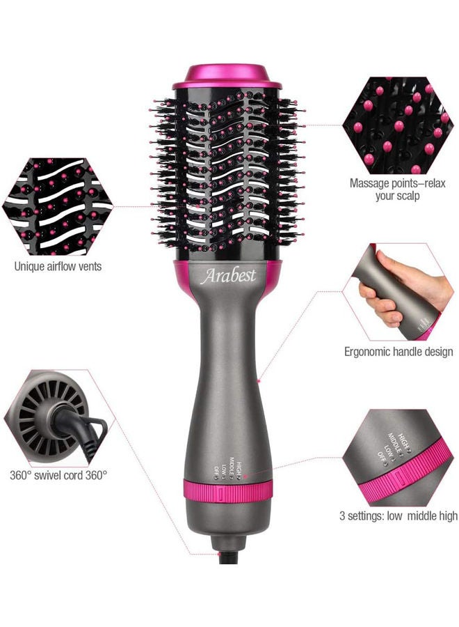 Arabest - Negative Ionic Heated, Curling and Straight Hair Dryer Volumizer Hot Air Brush Grey 34 x 7.5 x 5.5cm - Image 1