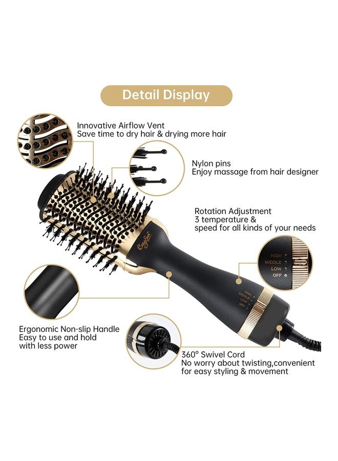 Arabest - Styler and Volumizer Brush Blow Dryer Styler for Straightening, Curling, Salon Negative Ion Ceramic Hot Air Hair Dryer Black 38 x 11.5 x 9cm - Image 1