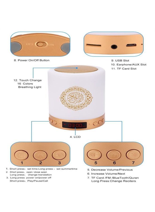 Speaker quran digital screen bluetooth with remote control and MP3 player Gold/White - v1636024030/N51713478A_3