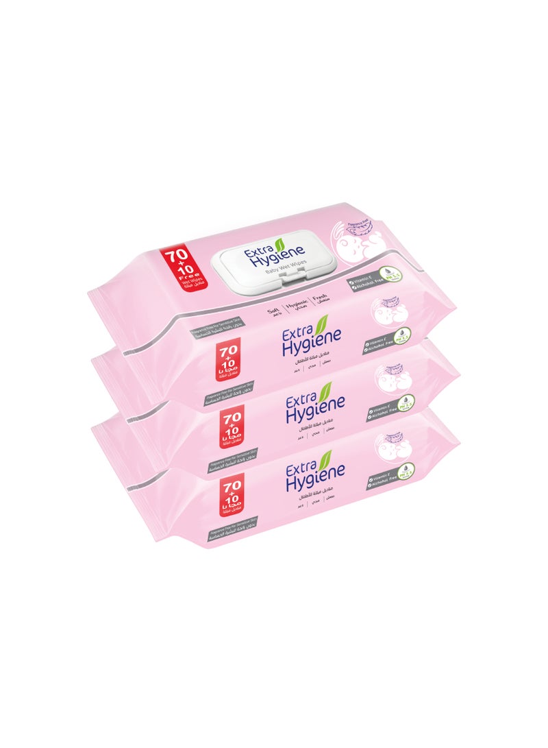 Hygiene 80 Piece Baby wet Wipes - 3 pack 
