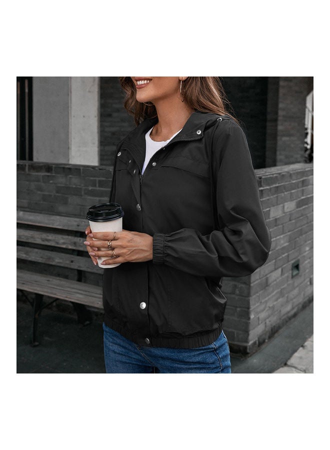 Generic Button Down Elastic Cuff Side Pockets Waterproof Hooded Jacket M  - Image 3