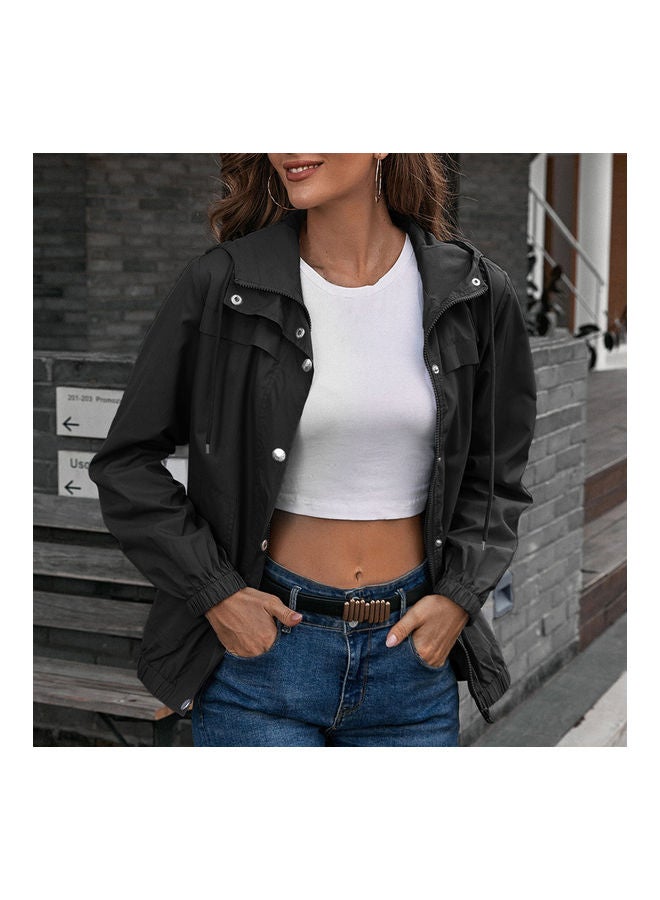 Generic Button Down Elastic Cuff Side Pockets Waterproof Hooded Jacket M  - Image 2