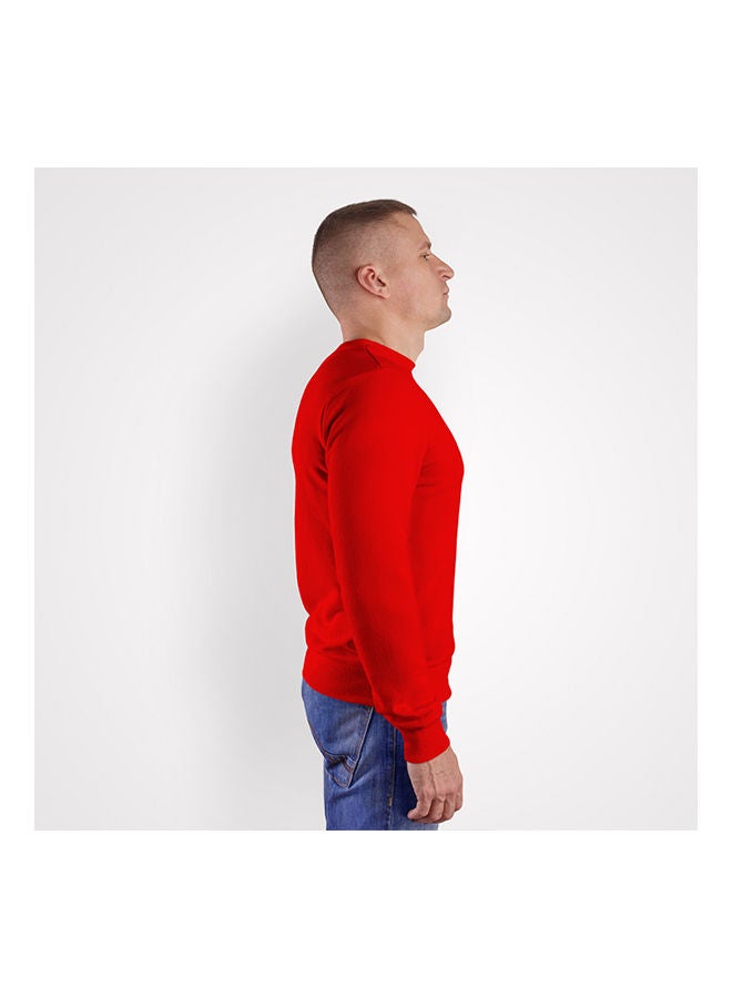Caesar Casual Printed Long Sleeve Round Neck Pullover Red  - Image 3