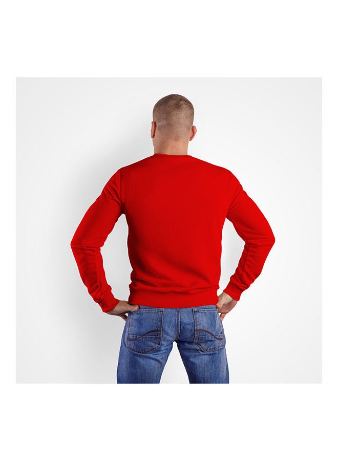 Caesar Casual Printed Long Sleeve Round Neck Pullover Red  - Image 2