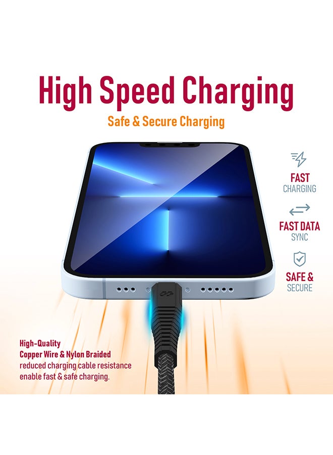 Velox Nylon USB-A To Lightning Fast Charge & Data Sync Braided Cable 3m Black