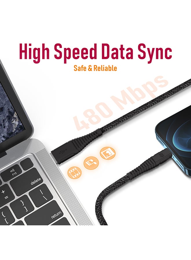 Velox Nylon USB-A To Lightning Fast Charge & Data Sync Braided Cable 3m Black